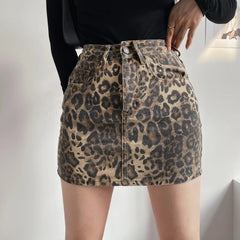 Damen Minirock mit Hoher Taille und Leopardenmuster und Aufsetztaschen in Braun mit Leopard