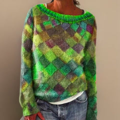 Nora | Damen Oversized Rauten-Knit Sweater mit lockerem Schnitt in Grün