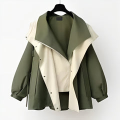 Hannah | Damen Oversized Trench Coat Wasserdichter Kurzmantel mit Doppelkragen in Grün