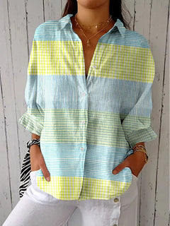 Greta | Damen Pastellgitter-Bluse mit V-Ausschnitt und Knopfleiste in Mehrfarbig