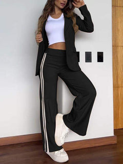 Damen Set mit Blazer und Hose mit Seitenstreifen in Schwarz