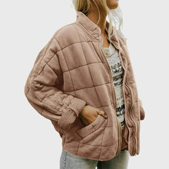 Nora | Damen Steppjacke leichte gefütterte Kurzjacke mit Reißverschluss in Khaki