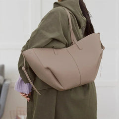 Marlene | Damen Vintage Kunstleder Tote Bag Große Schultertasche in Grau