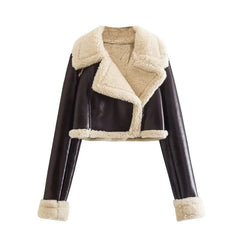 Damen Winterjacke für Frauen mit Reißverschluss Reverskragen und Flauschbündchen in Dunkelbraun
