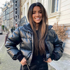 Damen Winterjacke mit Reißverschluss und Stehkragen in Schwarz