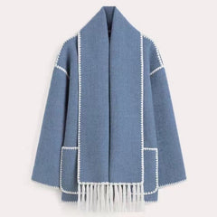 Damen-Woll-Cape-Jacke - Isolde in Blau