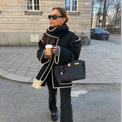 Damen-Woll-Cape-Jacke - Isolde in Schwarz-Weiß