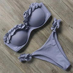 Damen Zweiteiliger Bikini mit Trägerlosem Oberteil Volants und Bindung am Rücken in Grau