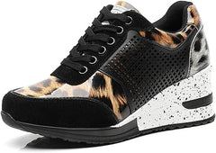 Amelia - Orthopädische Turnschuhe mit hohem Absatz und Keilabsatz in Leopard