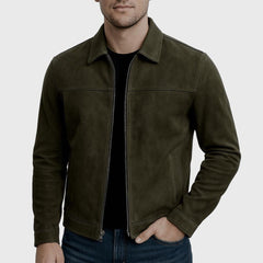 Dieter | Herren Klassische Reißverschluss Lederjacke in Grün