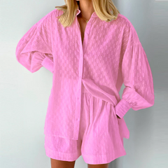Esther - Strandoutfit - Bluse mit Shorts in Hellrosa