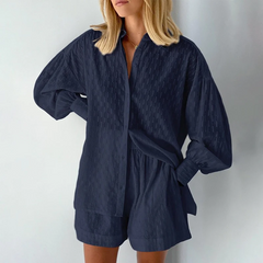 Esther - Strandoutfit - Bluse mit Shorts in Blau