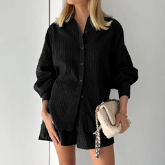 Esther - Strandoutfit - Bluse mit Shorts in Schwarz