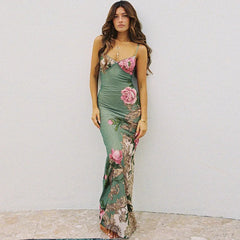 Lianna | Maxikleid mit rosa Blumenakzenten in Gemüse