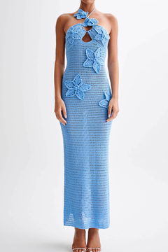 Nania Flora | Romance gehäkeltes Maxikleid in Blau