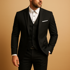 Herren Dreiteiliges Anzug Set | Gerade Schnittführung für formelle Anlässe in Schwarz