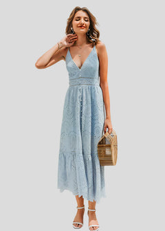 Amélie Refined Lang Sommerkleid mit Dünnen Trägern in Blau