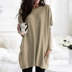 Meredith - Lässiger Langarm-Longpullover in Khaki