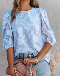 Dorothea - Chiffonhemd mit Puffärmeln in Blau