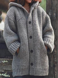 Lange Damen-Strickjacke mit Kapuze | Warme in Grau