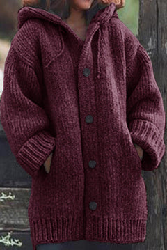 Elegante Strickjacke mit Kapuze - Wilme in Weinrot