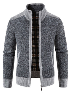 Stilvolle warme Strickfleece-Strickjacke - Sascha in Dunkelgrau