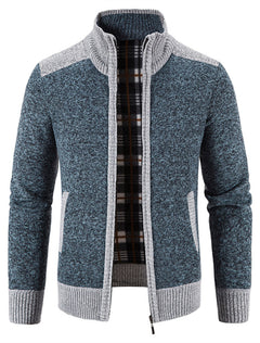 Stilvolle warme Strickfleece-Strickjacke - Sascha in Marineblau