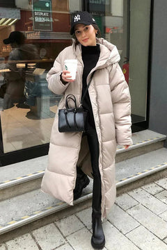 Eleganter langer gesteppter Wintermantel - Marlies in Beige