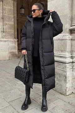 Eleganter langer gesteppter Wintermantel - Marlies in Schwarz
