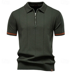 Elegantes Herren-Poloshirt mit Reißverschluss | Kurzarm in Armeegrün