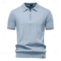 Elegantes Herren-Poloshirt mit Reißverschluss | Kurzarm in Hellblau