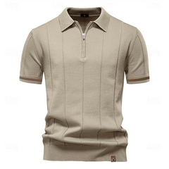 Elegantes Herren-Poloshirt mit Reißverschluss | Kurzarm in Khaki