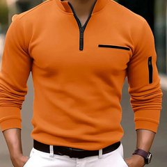 Elegantes Herrenhemd mit viertel Reißverschluss | Langarm in Orange