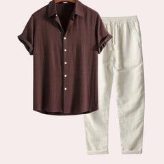 Elegantes Hose & Hemd Sommer Set für Männer - Alfred in Kaffee