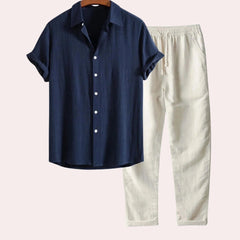 Elegantes Hose & Hemd Sommer Set für Männer - Alfred in Marineblau