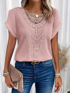 Elegantes Damen-Rundhals-Shirt mit Spitze für den Sommer - Sybella in Rosa