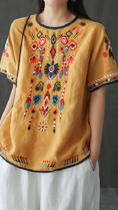 Ginevra | Bestickte, lose ethnische Bluse in Gelb