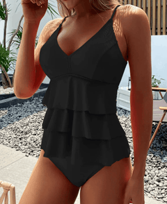 Yazmin® | Sommerlich-eleganter Lagen-Badeanzug für Damen in Schwarz