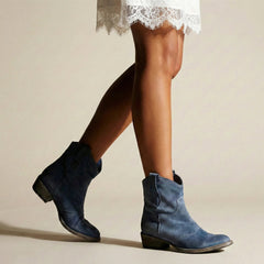 Ella | Damen Lässige Cowboy Blockabsatz Stiefeletten in Blau
