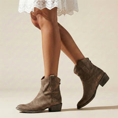 Ella | Damen Lässige Cowboy Blockabsatz Stiefeletten in Braun
