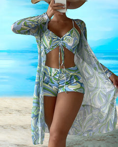 Ignacia® | 3-teiliges Bikini-Set mit Blumenmuster in Grün