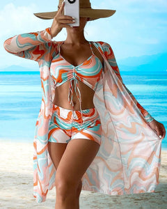 Ignacia® | 3-teiliges Bikini-Set mit Blumenmuster in Orange