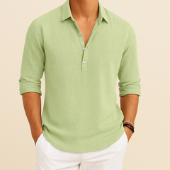 Gustav | Herren Klassisches Henley Poloshirt mit langen Ärmeln in Grün