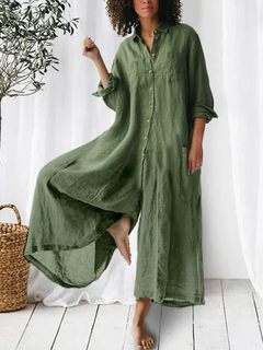 Emma - Langärmeliger Jumpsuit Mit Weitem Bein in Grün
