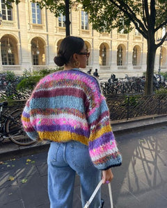 Modische Strickjacke für Damen | Offene Vorderseite in Lila