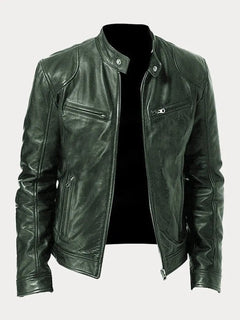 Felix | Herren Schmale Bikerjacke Kunstleder in Militärgrün