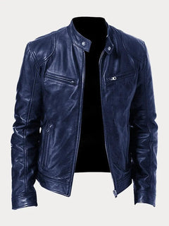 Felix | Herren Schmale Bikerjacke Kunstleder in Dunkelblau