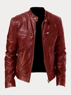Felix | Herren Schmale Bikerjacke Kunstleder in Dunkelrot