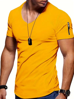 Raphael - Einfaches T-Shirt mit V-Ausschnitt für Herren in Sonnenscheingelb