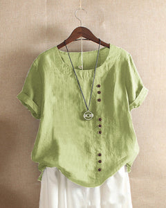 Zayla - Unifarbenes Kurzarm-Bluse mit Rundhalsausschnitt in Mintgrün